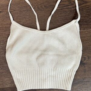 Cream Ribbed Knit Crop Top